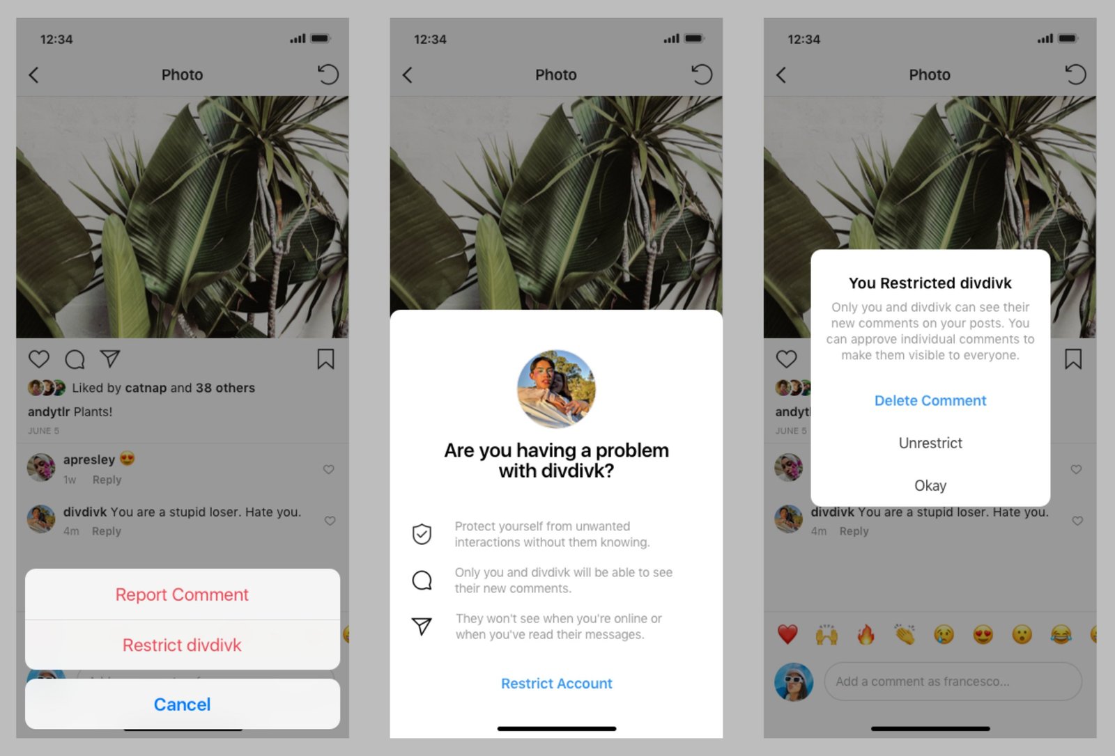 أنستكرام ميزة التقييد