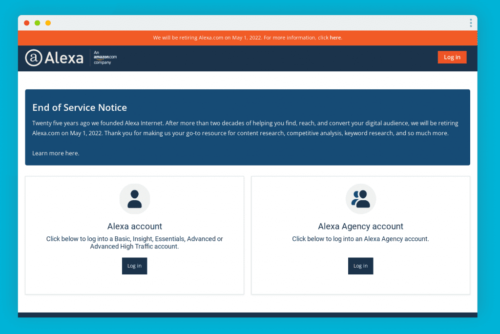 إيقاف خدمة Alexa.com