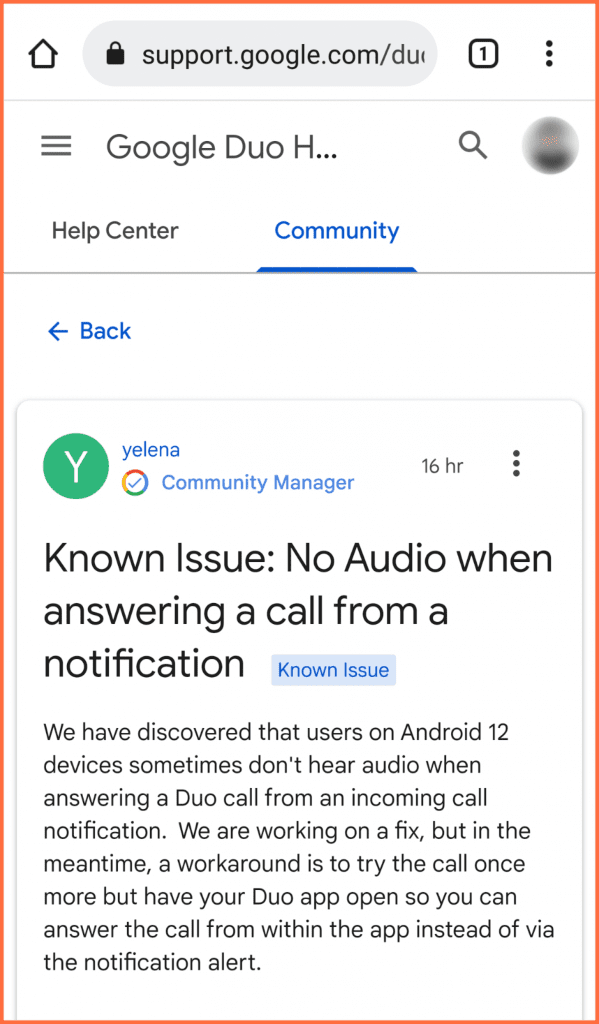 مشكلة الاستماع للصوت في تطبيق Google Duo