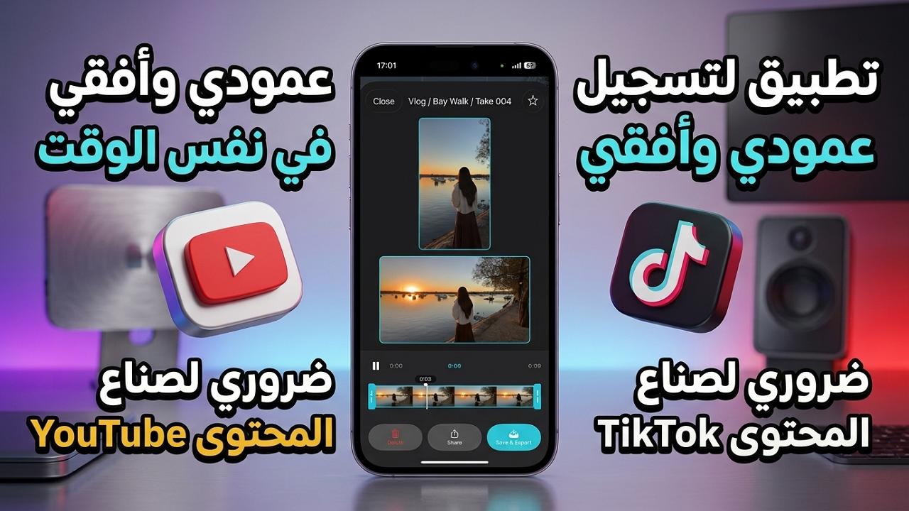 تطبيق لتسجيل الفيديوهات العمودية والأفقية في نفس الوقت ضروري لصناع المحتوى YouTube و TikTok 