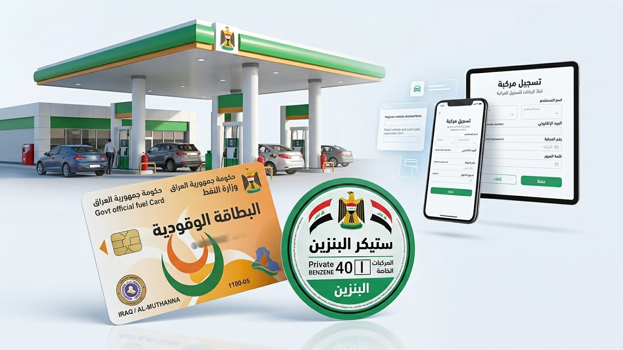 تفاصيل رابط التسجيل على البطاقة الوقودية وستيكر البنزين للمركبات في العراق